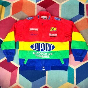 Vintage 90s NASCAR Chase Authentics Jeff Gordon Dupont Rainbow Jacket Size M